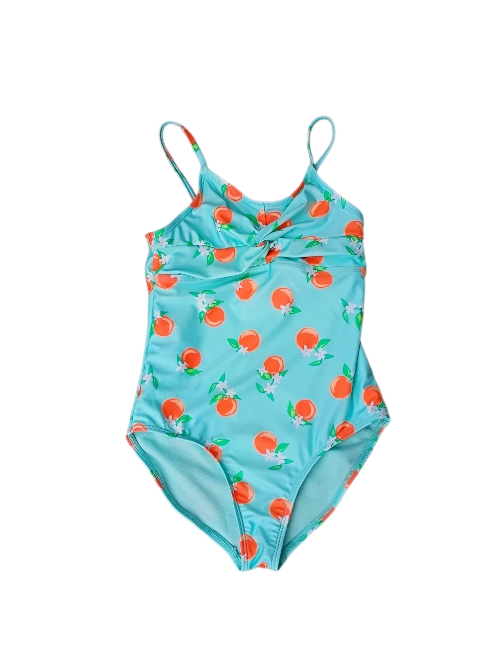 Wonder Nation Turquoise 1-Piece Swimsuit with Orange Fruit Print sz M (7-8)